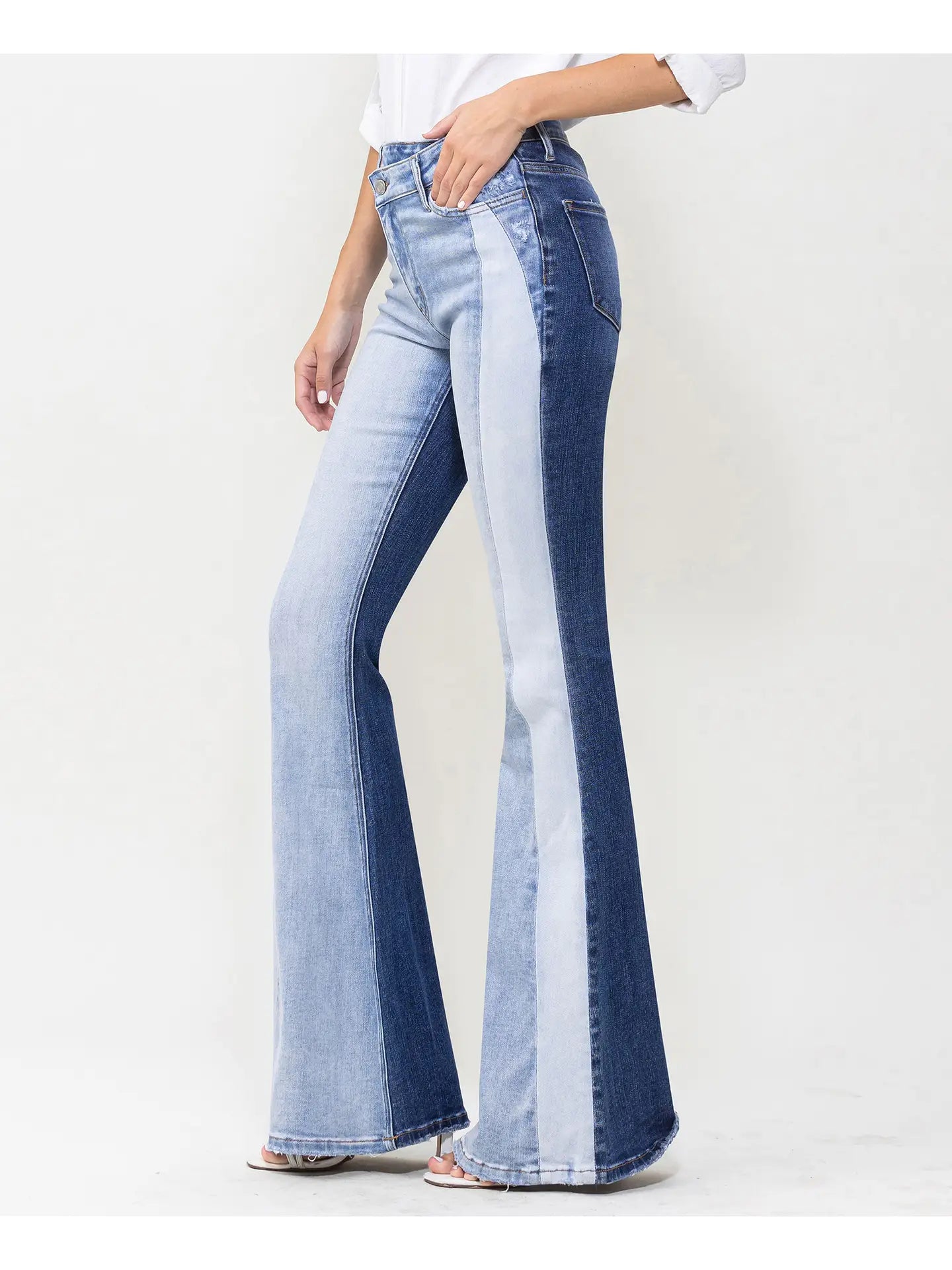 High Rise Color Block Super Flare Jeans