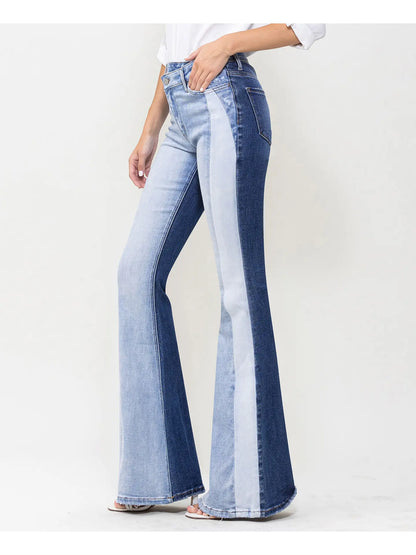 High Rise Color Block Super Flare Jeans