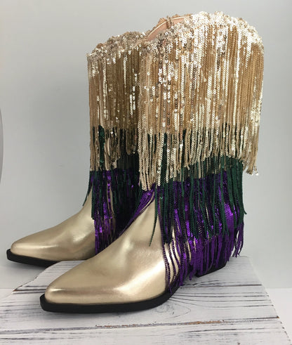 Mardi Gras Sequin Tassel Boots