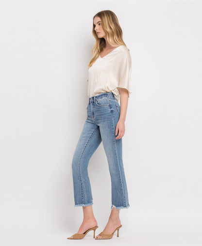 High Rise Frayed Hem Crop Flare Jeans (BELLA)