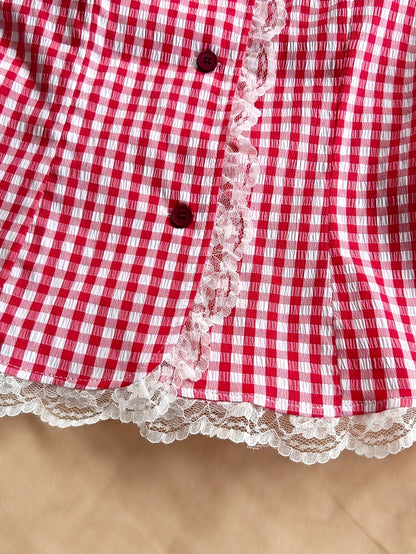 Lace Trim Preppy Basic Plaid Tank Top