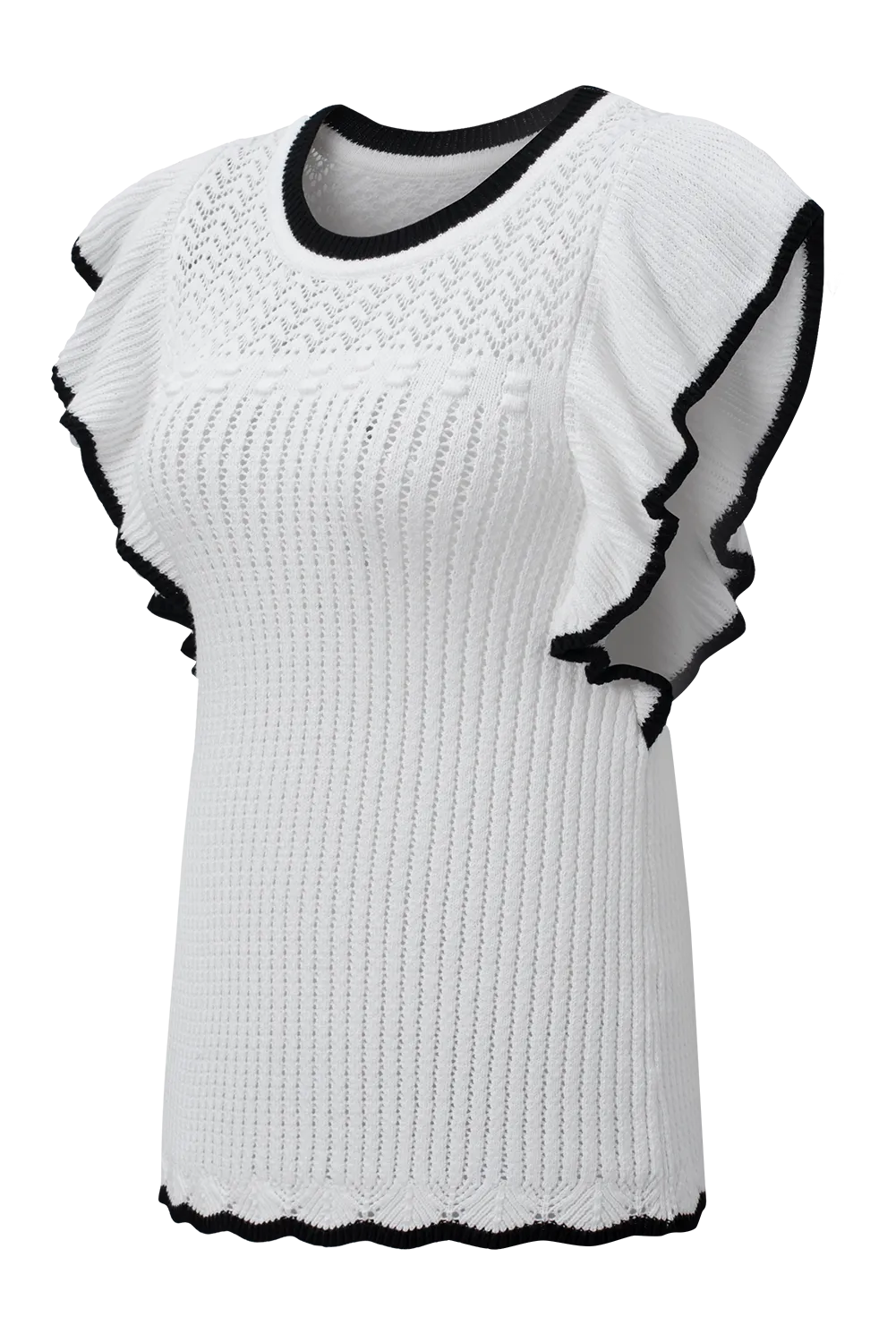White Crochet Eyelet Flounce Tank Top