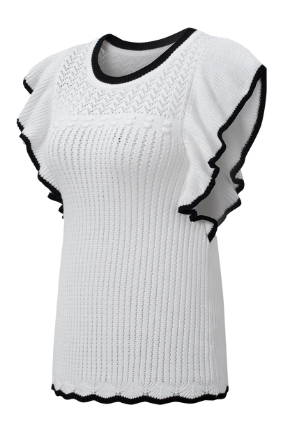 White Crochet Eyelet Flounce Tank Top