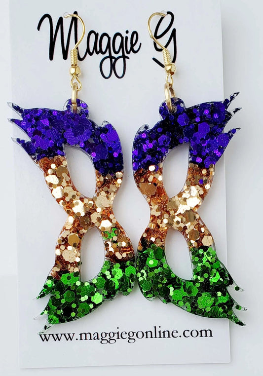 Mardi Gras Mask/ Handmade Resin and Glitter Earrings