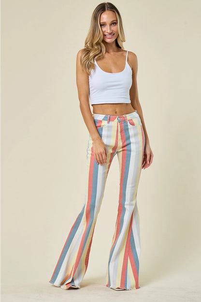 Multi Stripe Denim Bellbottom Jeans -Terra Multi 1003