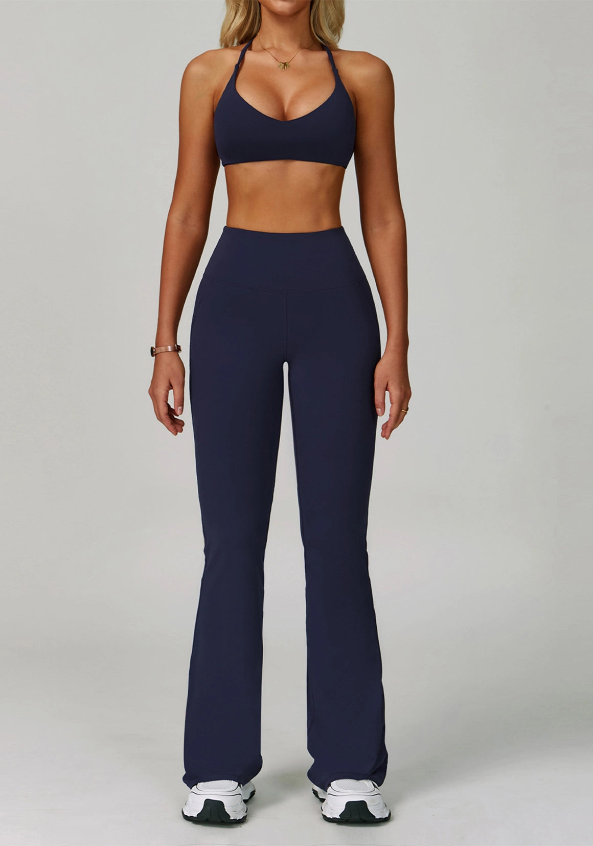 Activewear Set with Cross Back Sports Bra and Flared Pant
