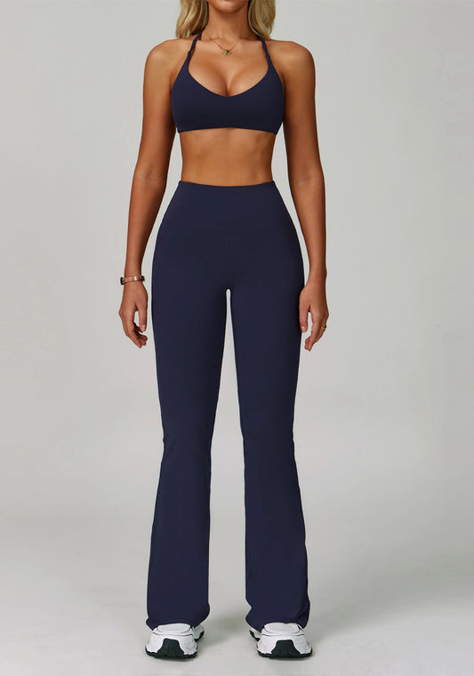 Activewear Set with Cross Back Sports Bra and Flared Pant