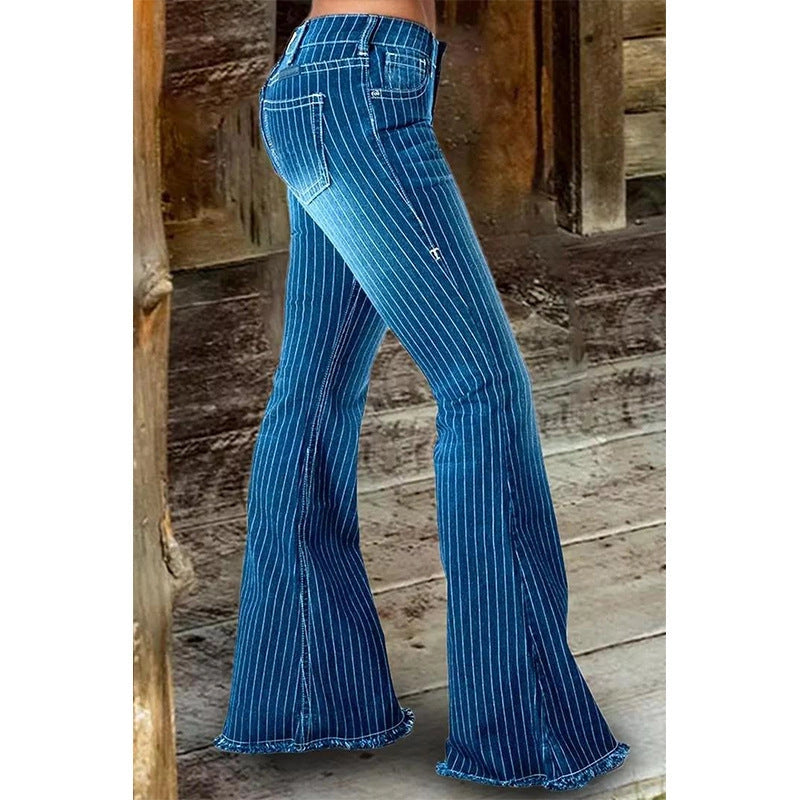 Nina Striped Bell Bottom Jeans