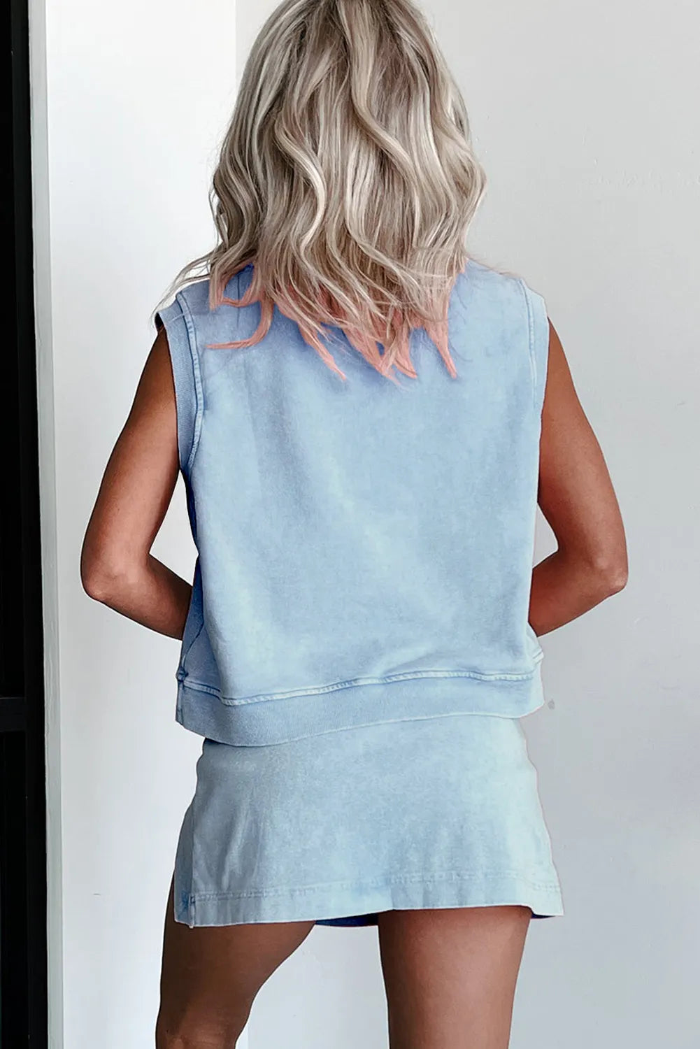 Myosotis 2 Pieces Mineral Wash Cotton Tank Top Lined Split Skirt Set