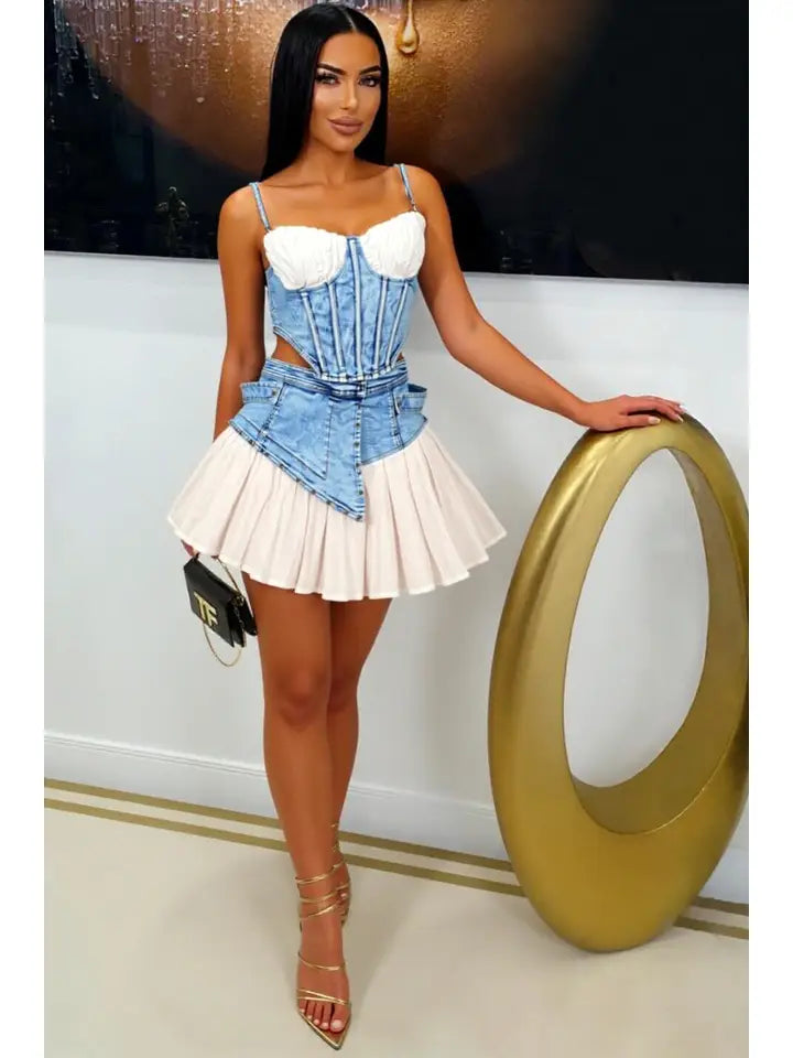 Denim Bustier and Skirt Set