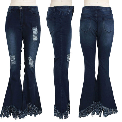 Western High Rise Fringe Ripped Flare Jeans