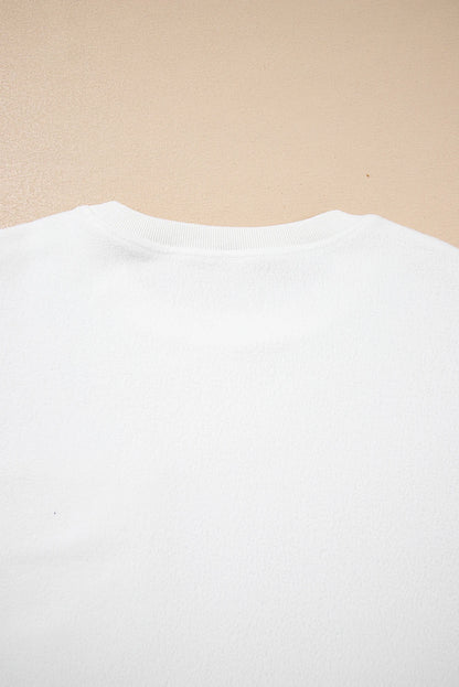 White Exposed Seam Chest Pocket Knit Pullover Sweatshirt