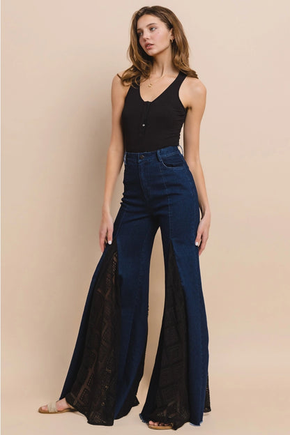 Lace Detail Wide Leg Jeans 2481PIB Dk Denim