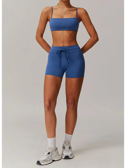 Sports Sets with Thin Strap Bra and Tight Shorts