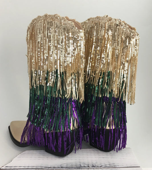 Mardi Gras Sequin Tassel Boots