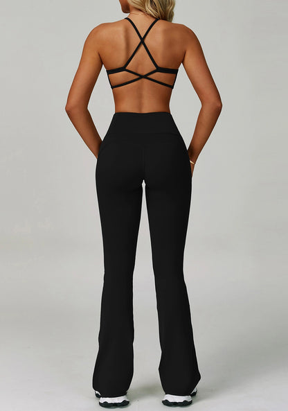 Activewear Set with Cross Back Sports Bra and Flared Pant