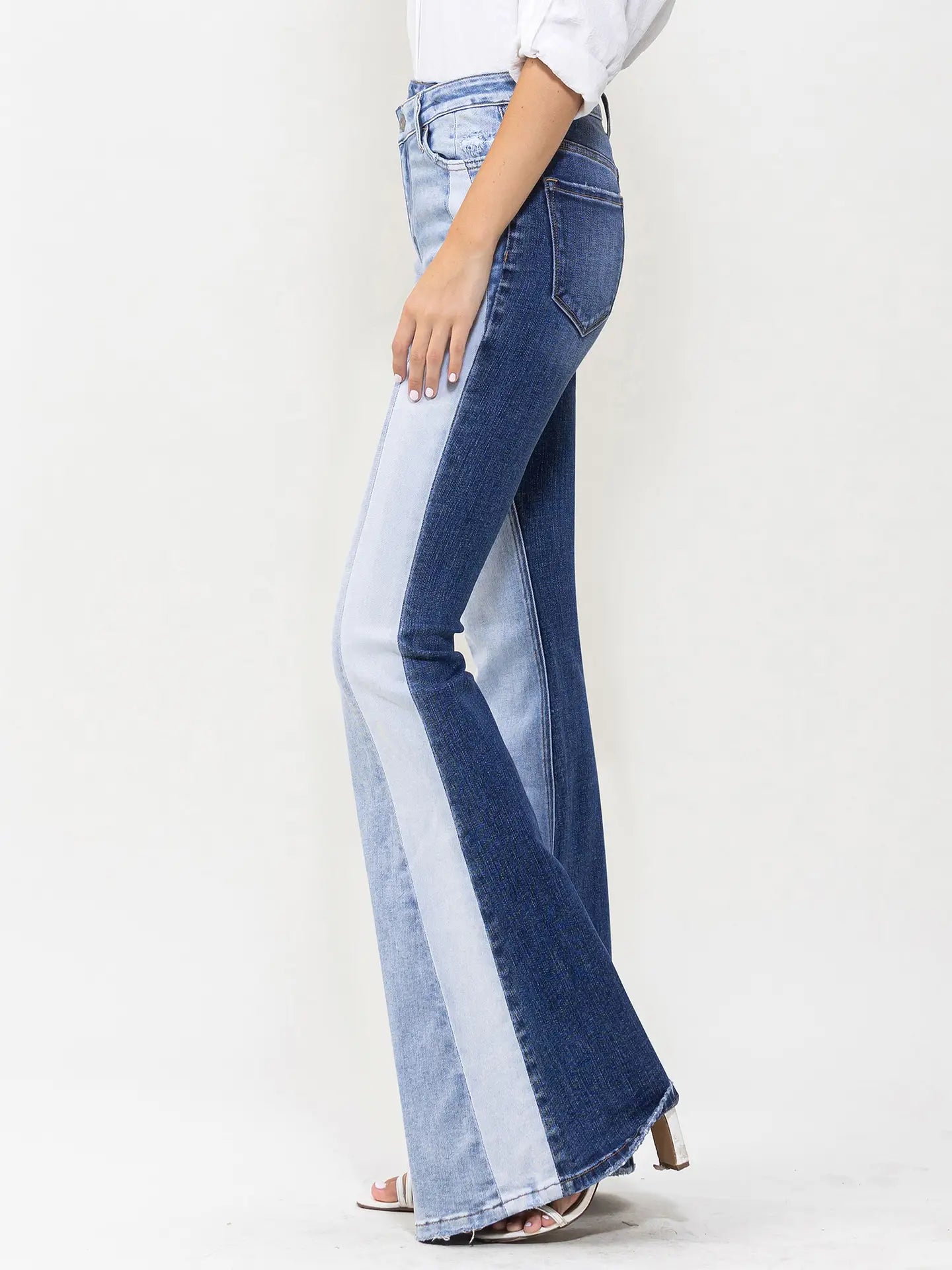 High Rise Color Block Super Flare Jeans