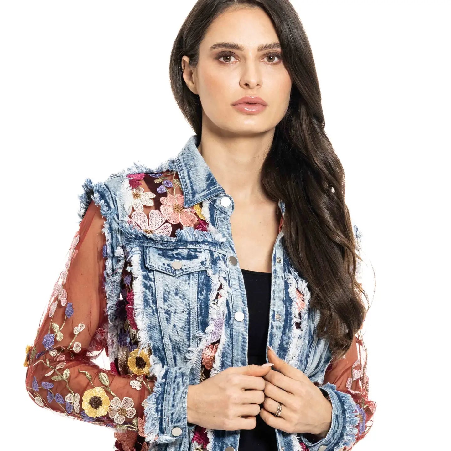 Denim Jacket with Floral Embroidery