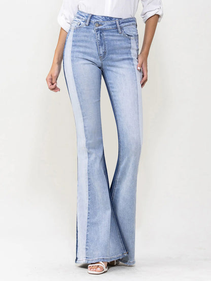 High Rise Color Block Super Flare Jeans