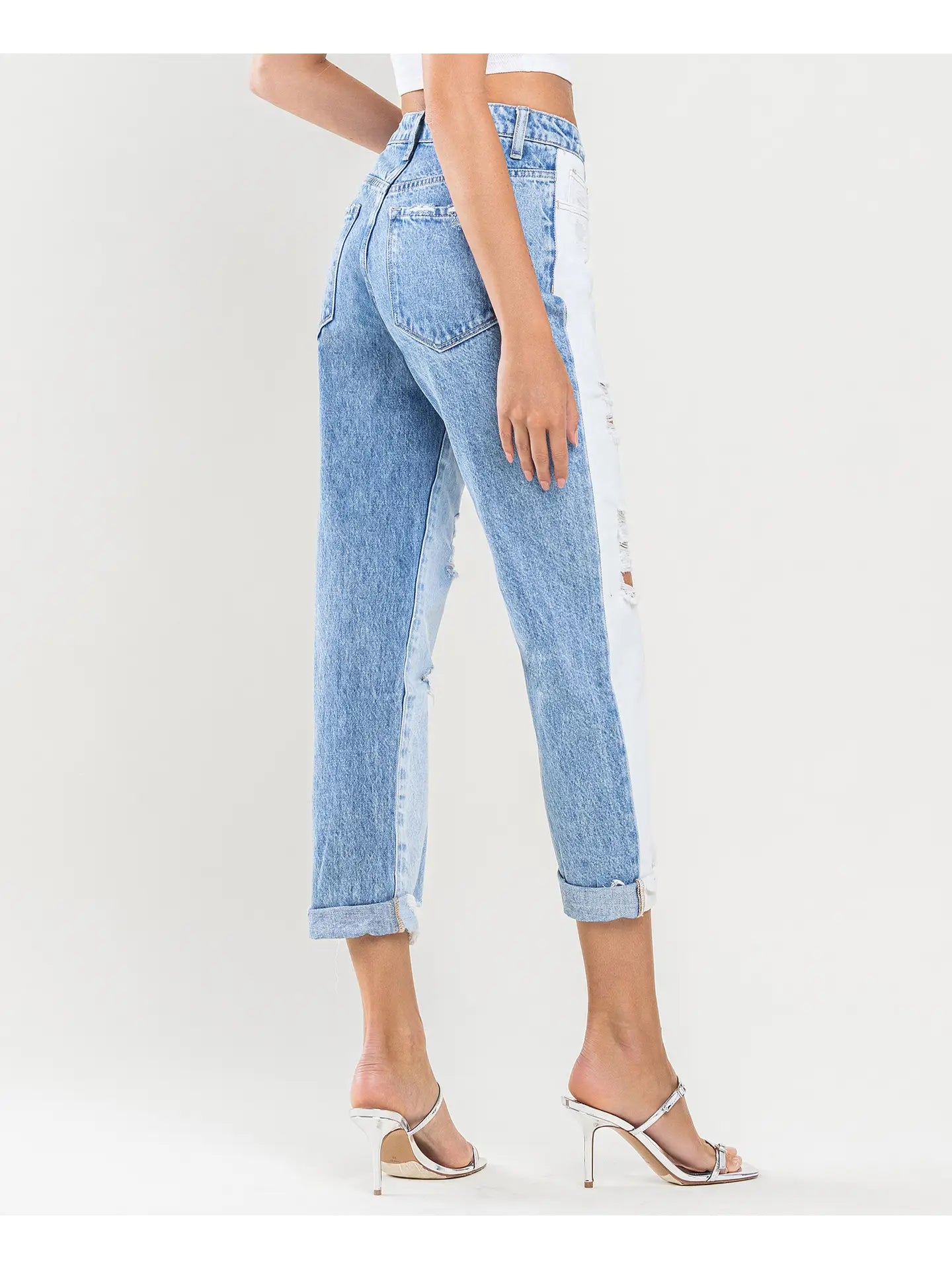 Super High Rise Color Block Cuffed Mom Jeans