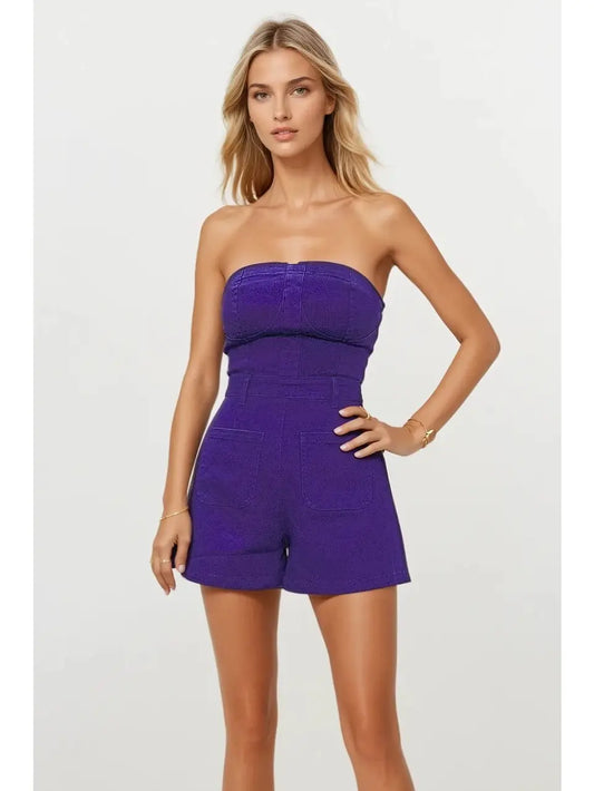 Purple Denim Tube Top Romper