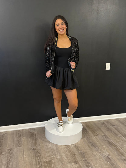 Striped Trim Party Sequin Bomber Jacket