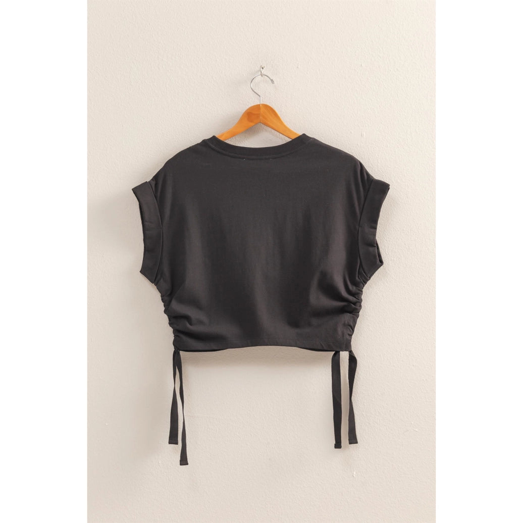 Short Sleeve Side Tie Detail Top