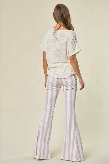 Blush Striped Bellbottom Jeans