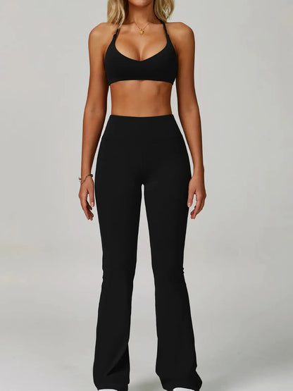 Activewear Set with Cross Back Sports Bra and Flared Pant