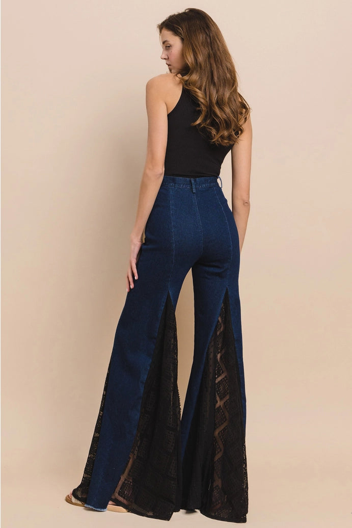 Lace Detail Wide Leg Jeans 2481PIB Dk Denim