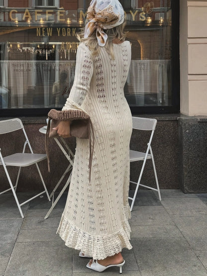 Y2K Hollow Bell Sleeves Crochet Maxi Cardigan
