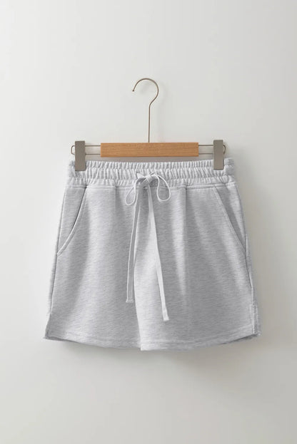 Light Grey French Terry Drawstring Mini Skort with Pockets