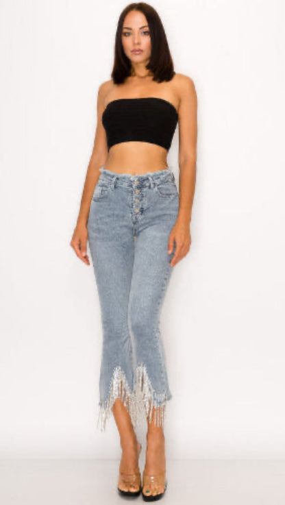 Rhinestone Fringe Denim jeans