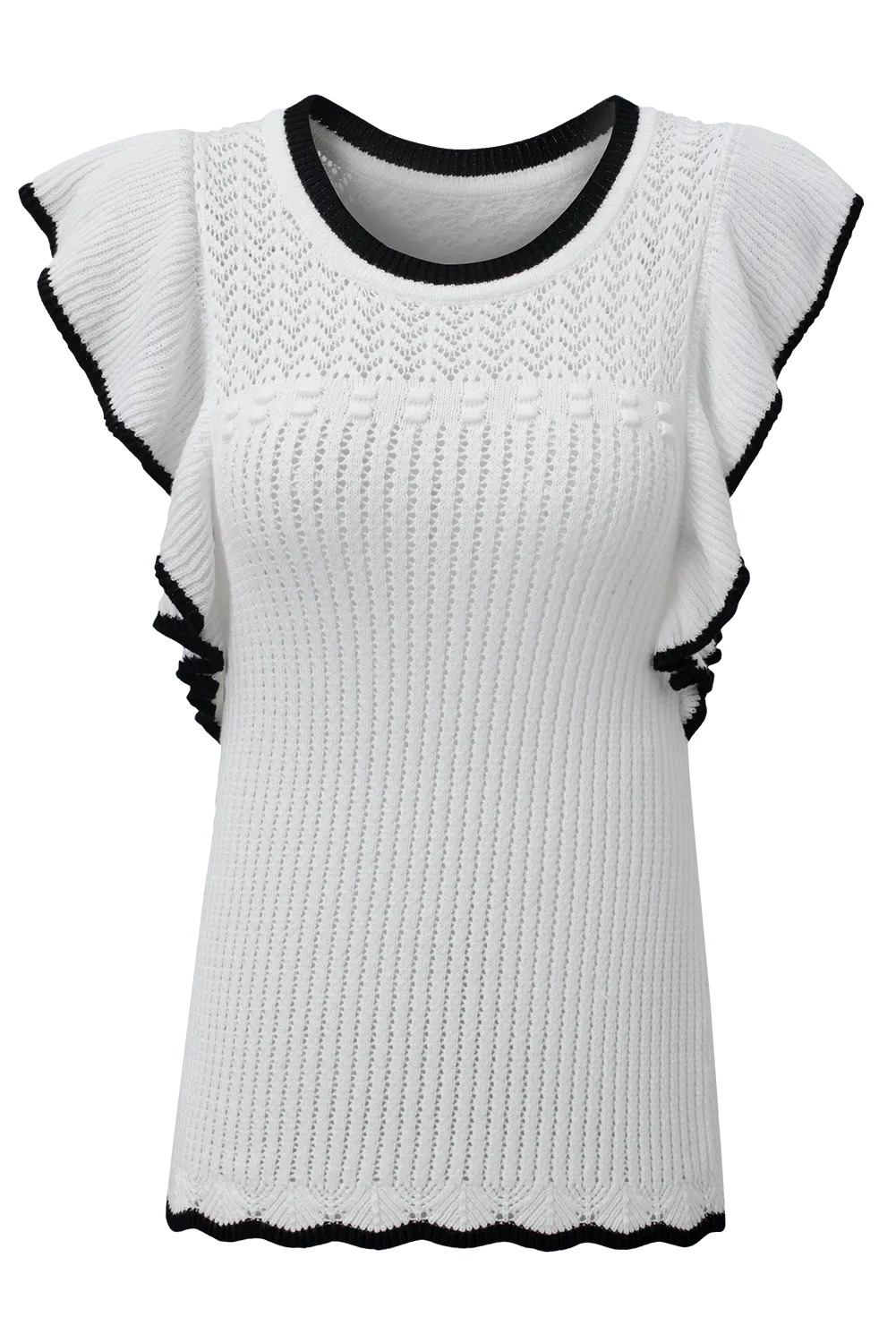 White Crochet Eyelet Flounce Tank Top