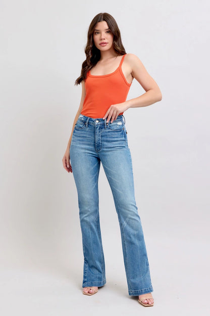Judy Blue High High Waist Tummy Control Vintage Wash Side Slit Bootcut, Inseam 32"