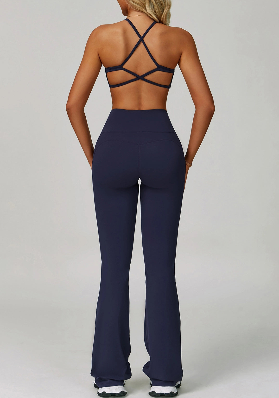 Activewear Set with Cross Back Sports Bra and Flared Pant