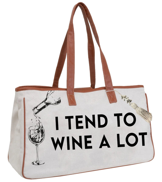 Canvas Wine Tote "I Tend To Wine Alot"