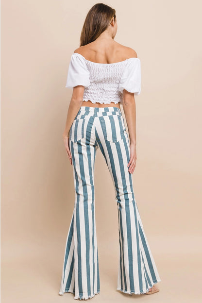 Striped Bellbottom Jeans - Teal 2001