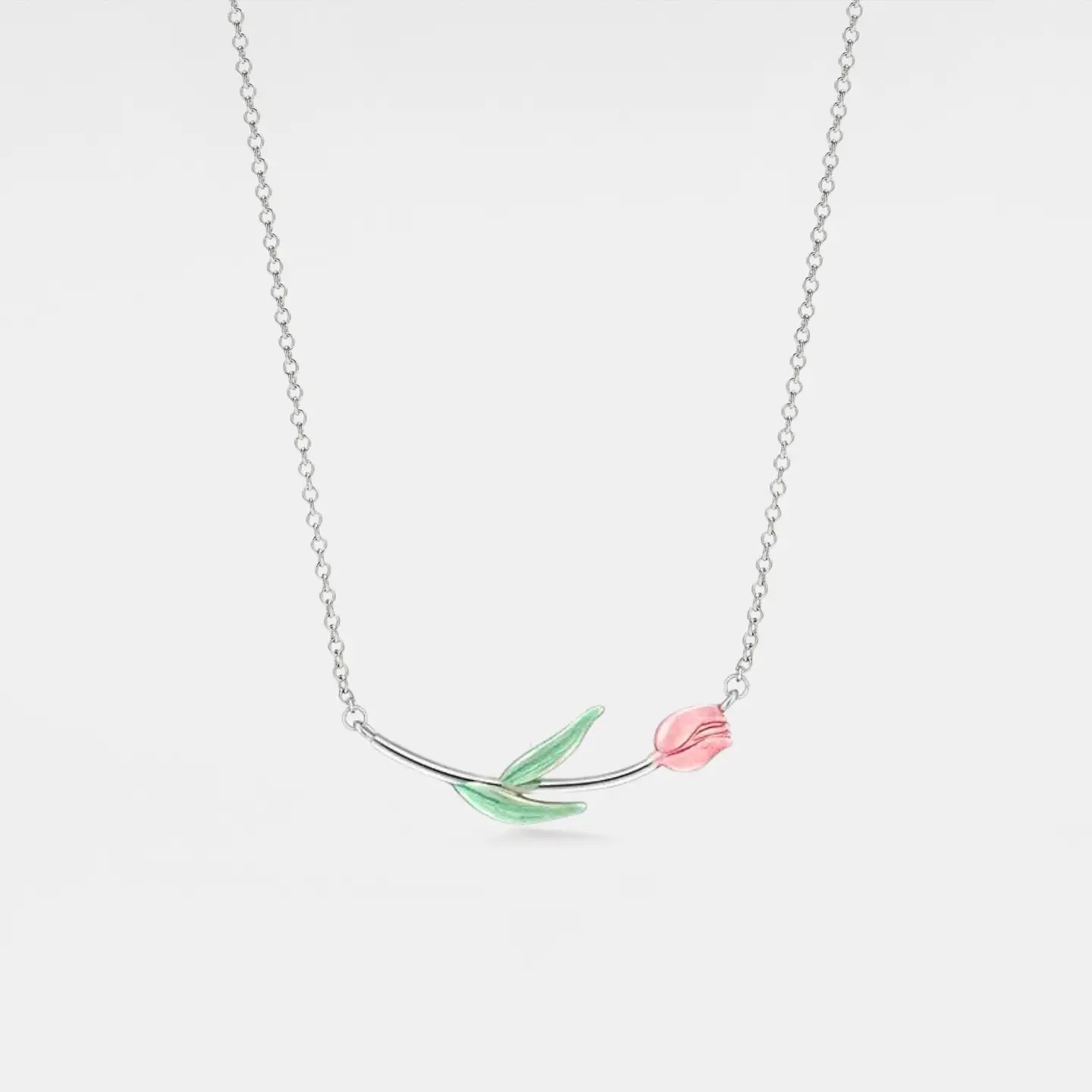 Horizontal Tulip Flower Necklace in 925 Sterling Silver