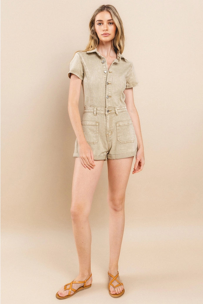 Denim Romper with Great Stretch - 4338 WHEAT
