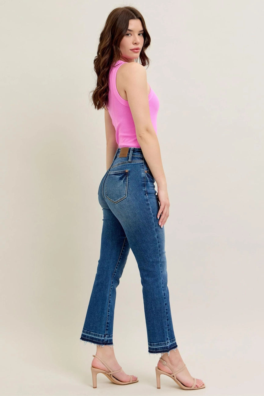 Judy Blue High Waist Vintage Wash Release Hem Kick Flare
