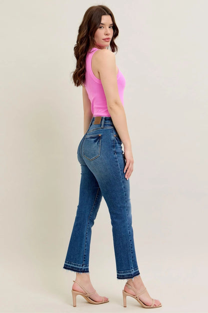 Judy Blue High Waist Vintage Wash Release Hem Kick Flare