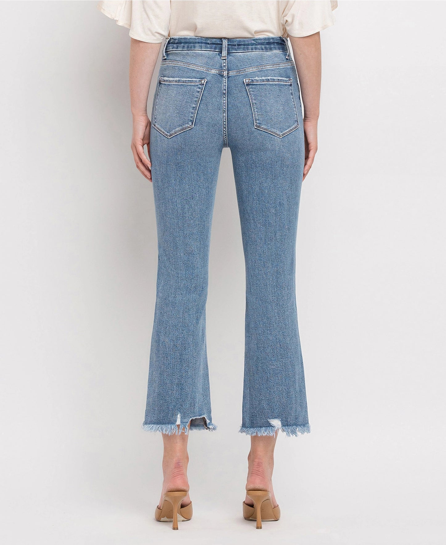 High Rise Frayed Hem Crop Flare Jeans (BELLA)