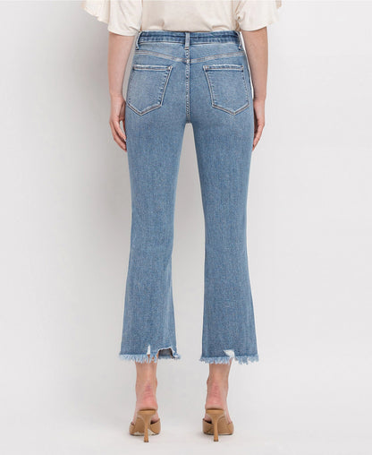 High Rise Frayed Hem Crop Flare Jeans (BELLA)