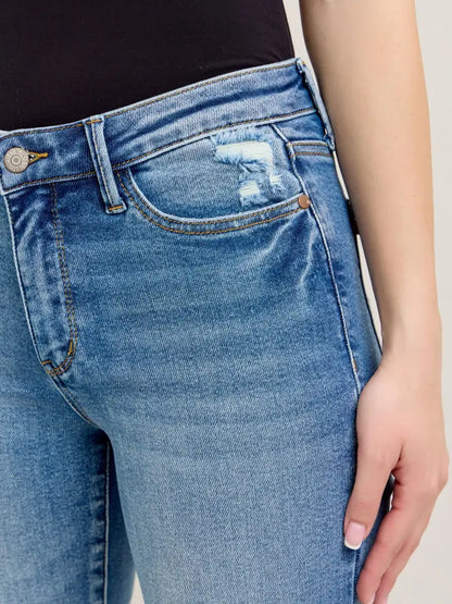 Judy Blue Mid Rise Vintage Wash Destroy Hem Kick Flare