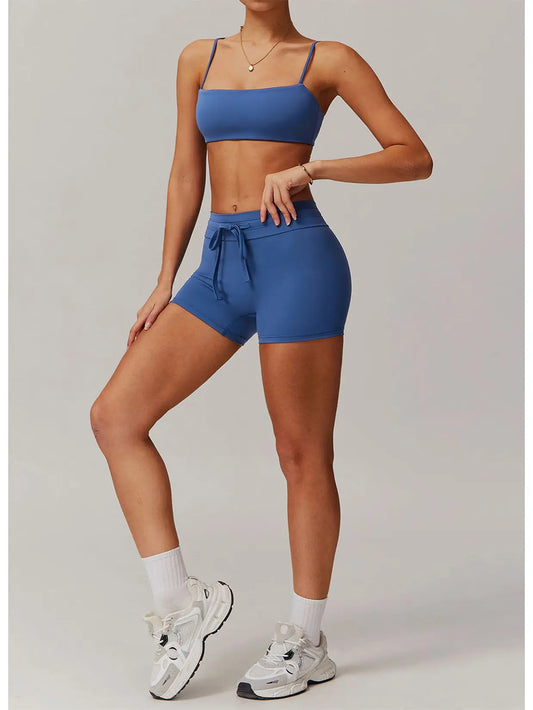 Sports Sets with Thin Strap Bra and Tight Shorts