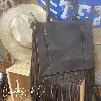 Fringe Cowhide Tote Purse with Shoulder Strap
