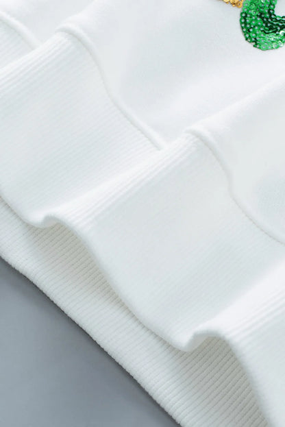 White Sequin Mardi Gras Graphic Pullover Sweatshirt