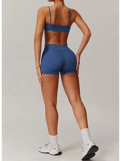 Sports Sets with Thin Strap Bra and Tight Shorts