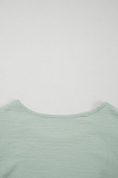 Clearly Aqua Solid Color Ruffled Short Sleeve Casual Blouse